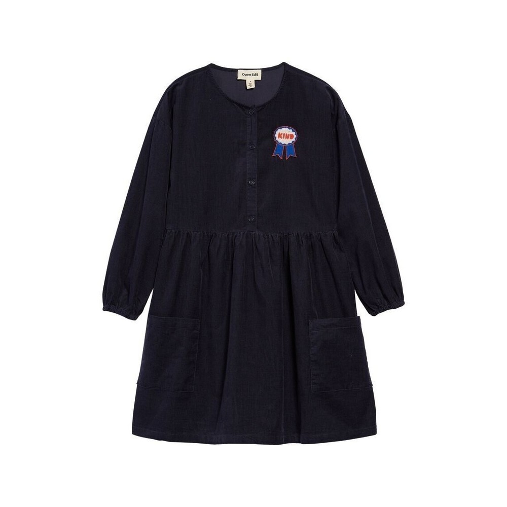 Open Edit by Nordstrom Corduroy Henley Dress Girls 8 Navy - Kind Award Patch